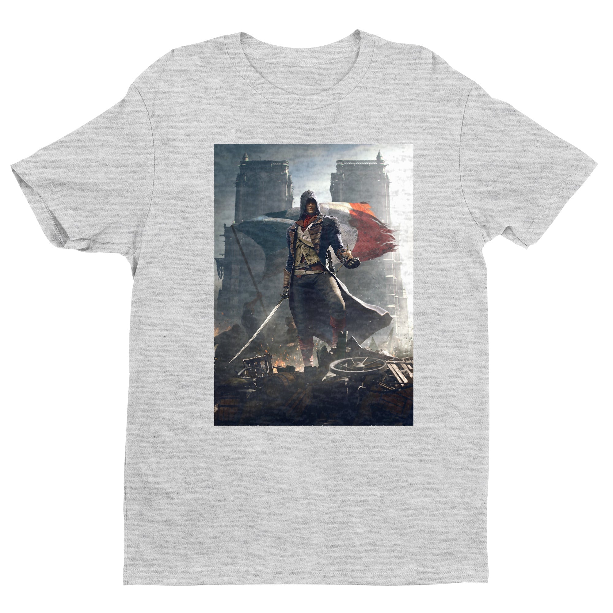 Assassin's Creed Unity key artwork tee - gray unisex t-shirt, front view